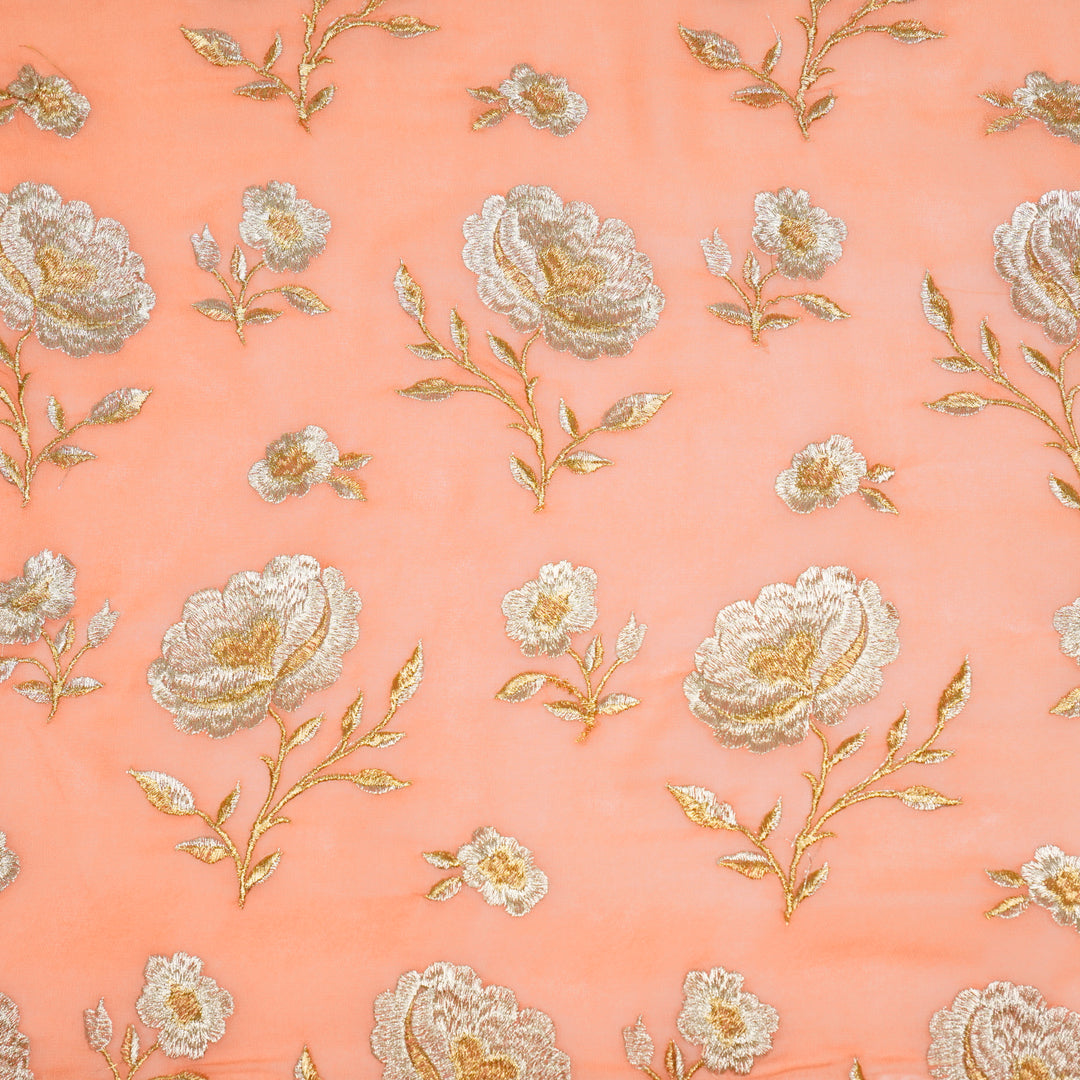 Hanvika Jaal on Peach Silk Georgette Embroidered Fabric