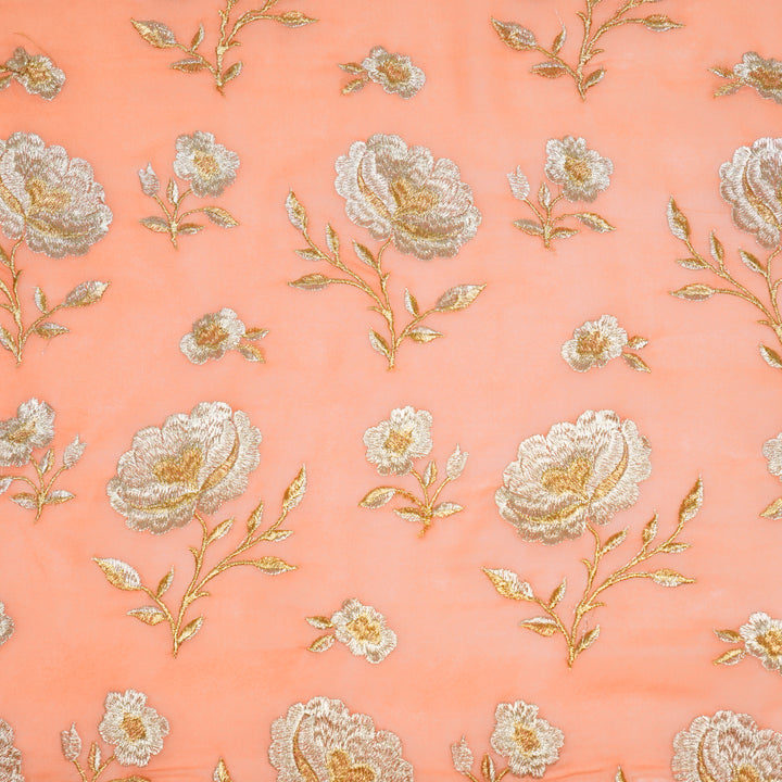 Hanvika Jaal on Peach Silk Georgette Embroidered Fabric