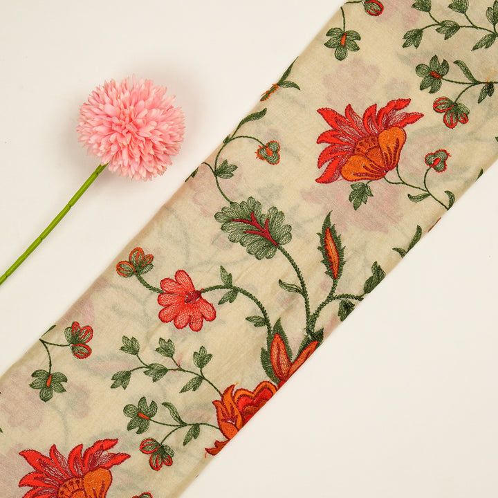 Derya Jaal on Cream Luxe Silk Chanderi Embroidered Fabric