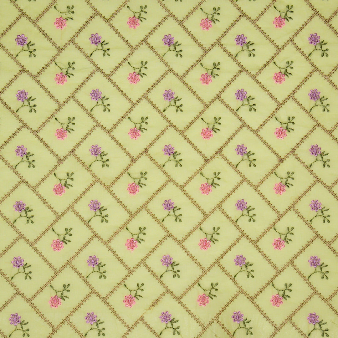 Tarika Jaal on Light Lemon  Malmal Embroidered Fabric
