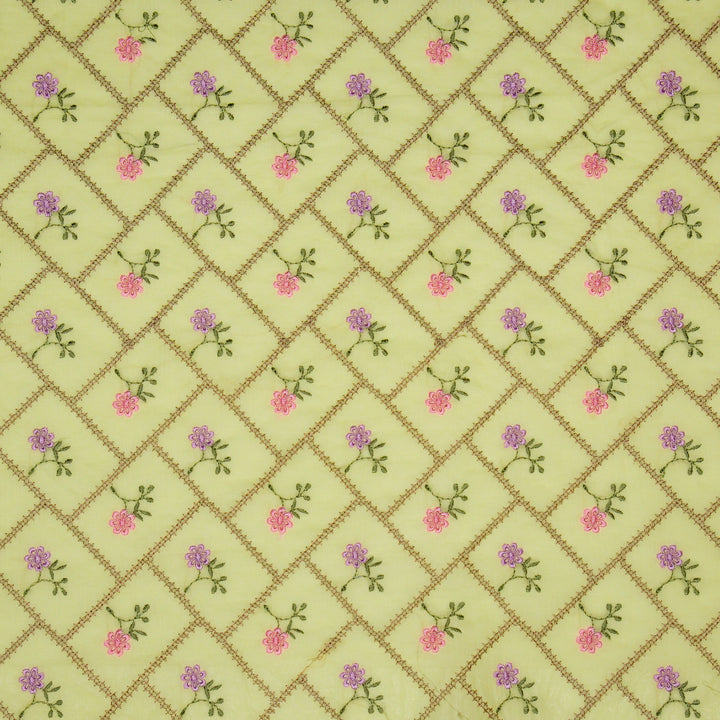 Tarika Jaal on Light Lemon  Malmal Embroidered Fabric