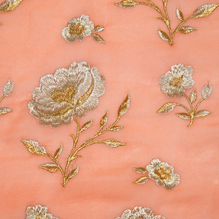 Hanvika Jaal on Peach Silk Georgette Embroidered Fabric