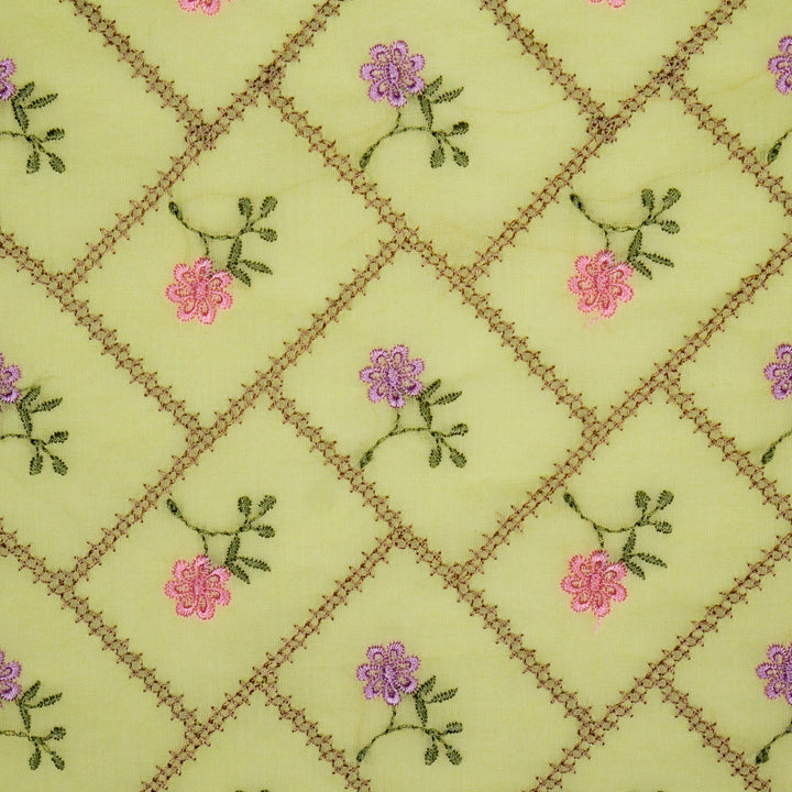 Tarika Jaal on Light Lemon  Malmal Embroidered Fabric