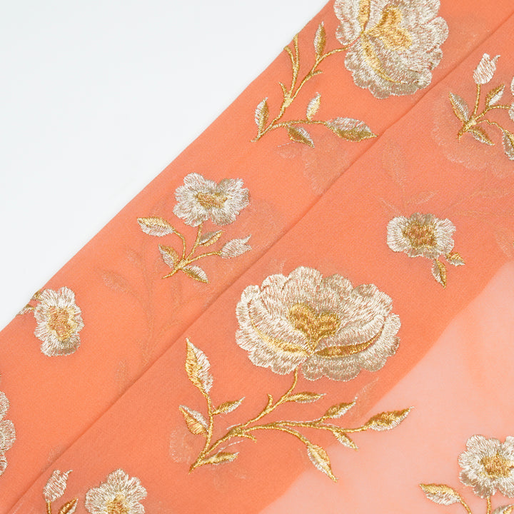 Hanvika Jaal on Peach Silk Georgette Embroidered Fabric