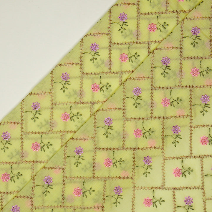 Tarika Jaal on Light Lemon  Malmal Embroidered Fabric