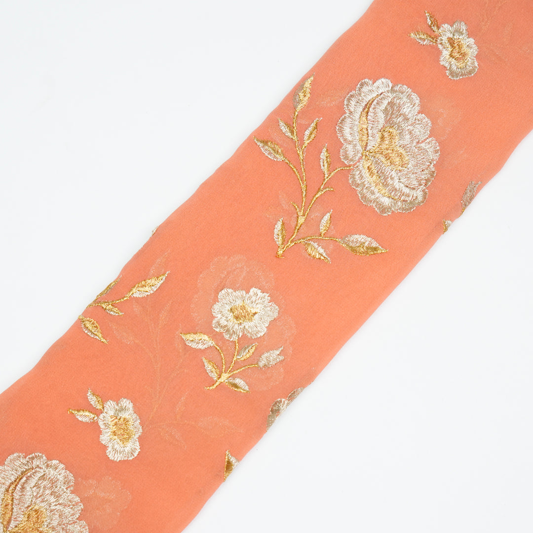 Hanvika Jaal on Peach Silk Georgette Embroidered Fabric