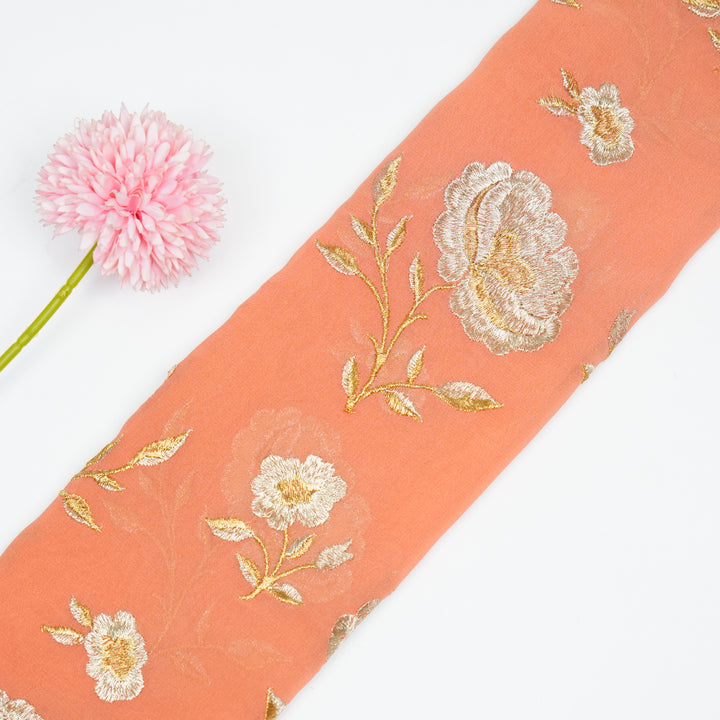 Hanvika Jaal on Peach Silk Georgette Embroidered Fabric