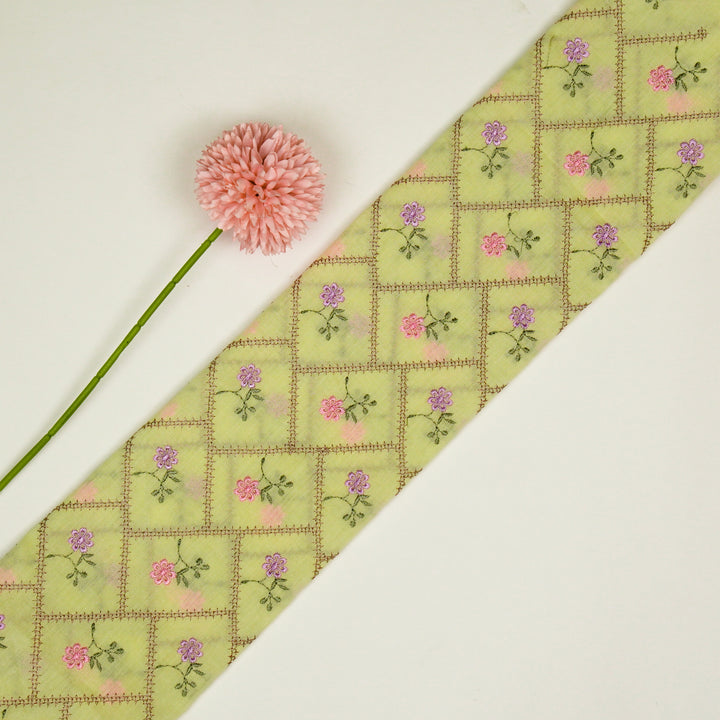 Tarika Jaal on Light Lemon  Malmal Embroidered Fabric