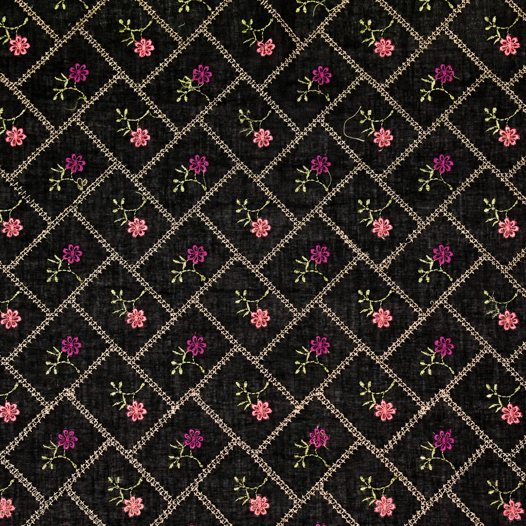 Tarika Jaal on Black  Malmal Embroidered Fabric