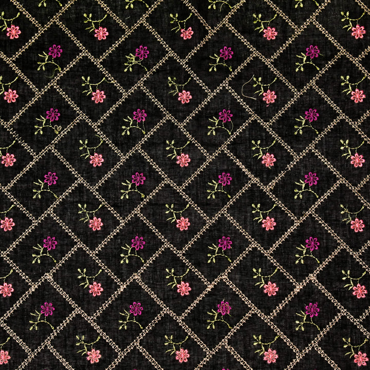 Tarika Jaal on Black  Malmal Embroidered Fabric