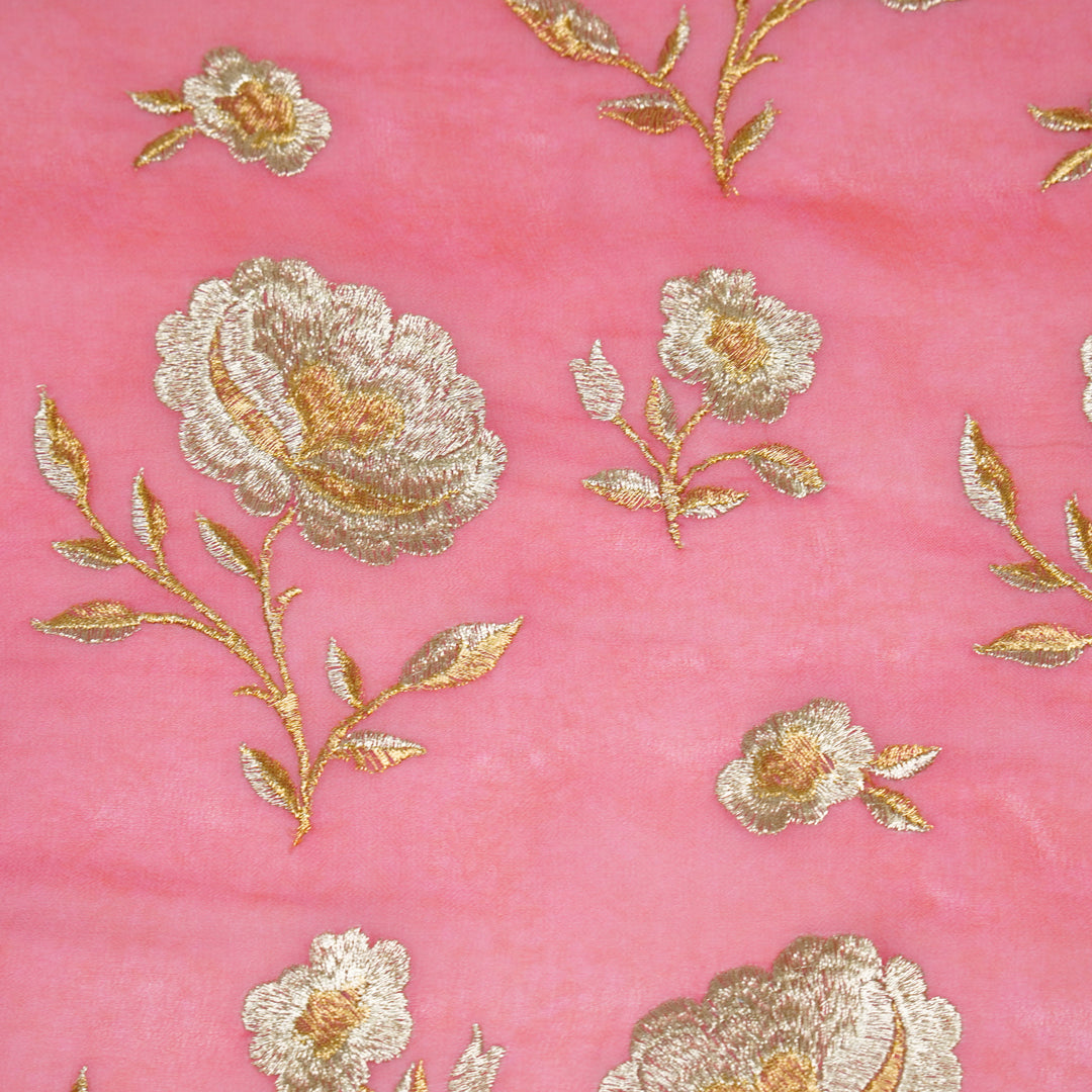 Hanvika Jaal on Tomato Silk Georgette Embroidered Fabric