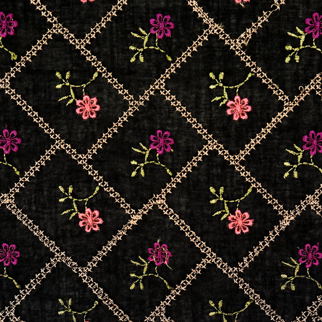 Tarika Jaal on Black  Malmal Embroidered Fabric