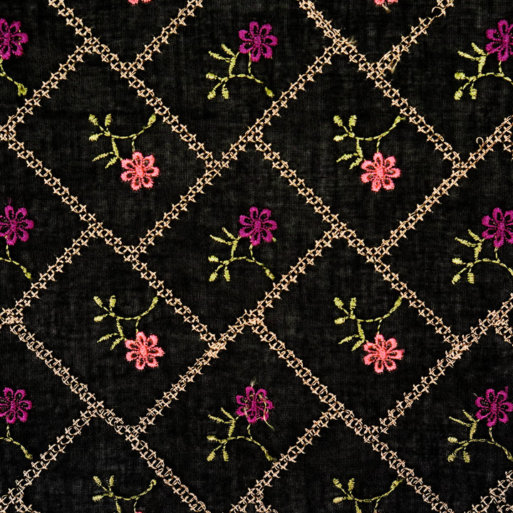 Tarika Jaal on Black  Malmal Embroidered Fabric