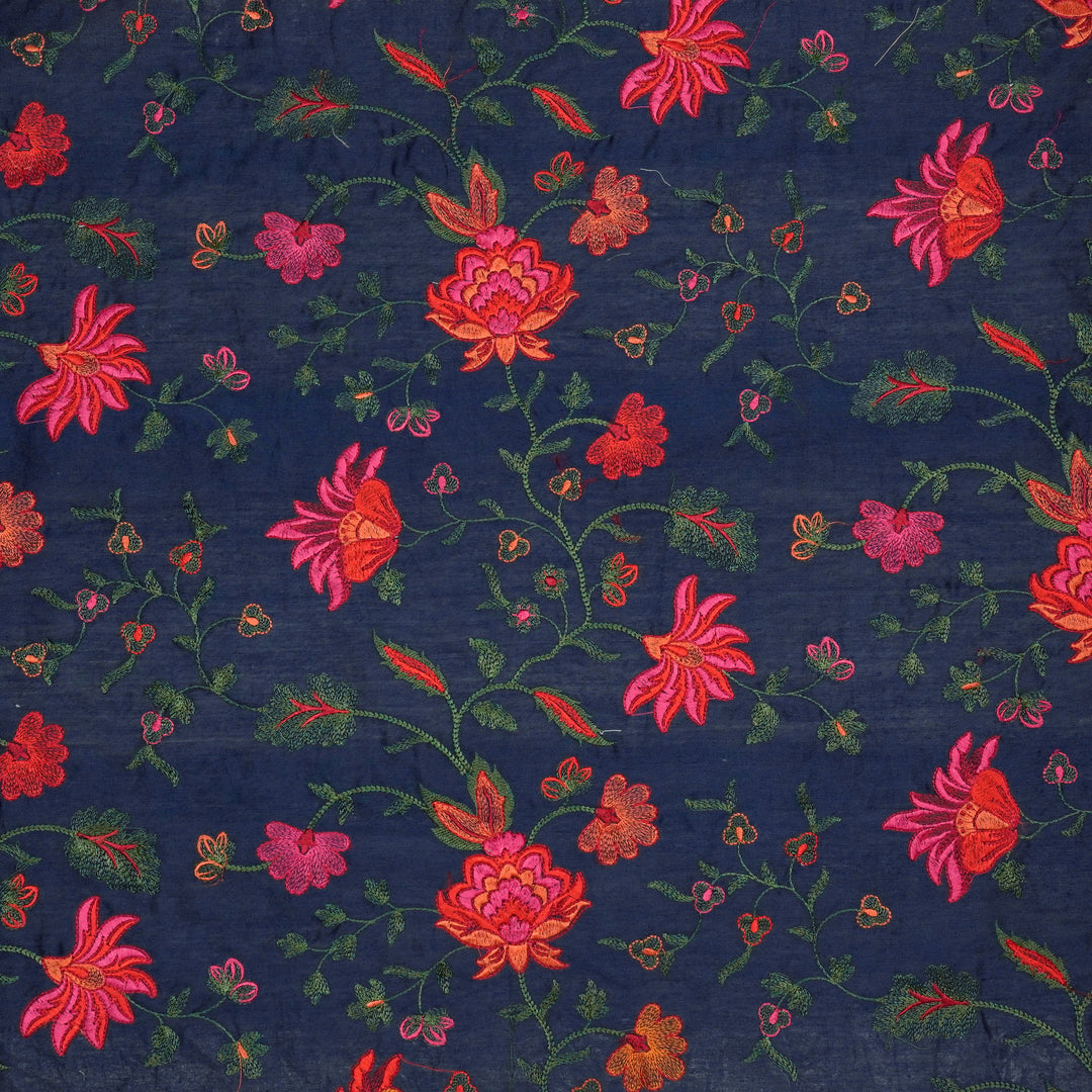 Derya Jaal on Navy Blue Luxe Silk Chanderi Embroidered Fabric
