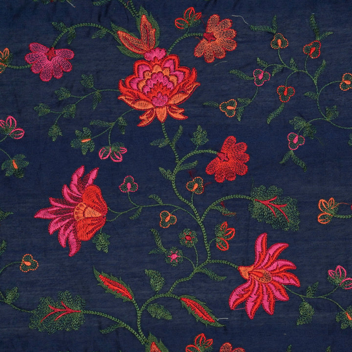 Derya Jaal on Navy Blue Luxe Silk Chanderi Embroidered Fabric