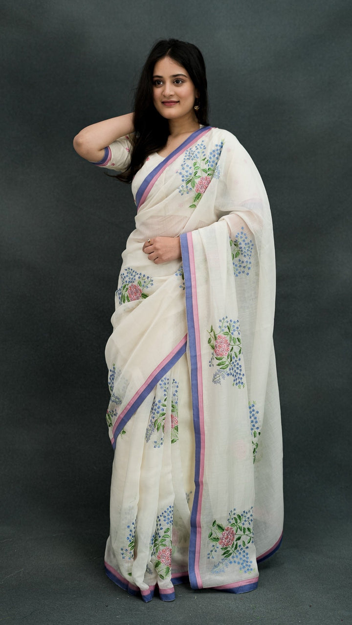 Ameya Embroidered Saree on Ivory Cotton Silk