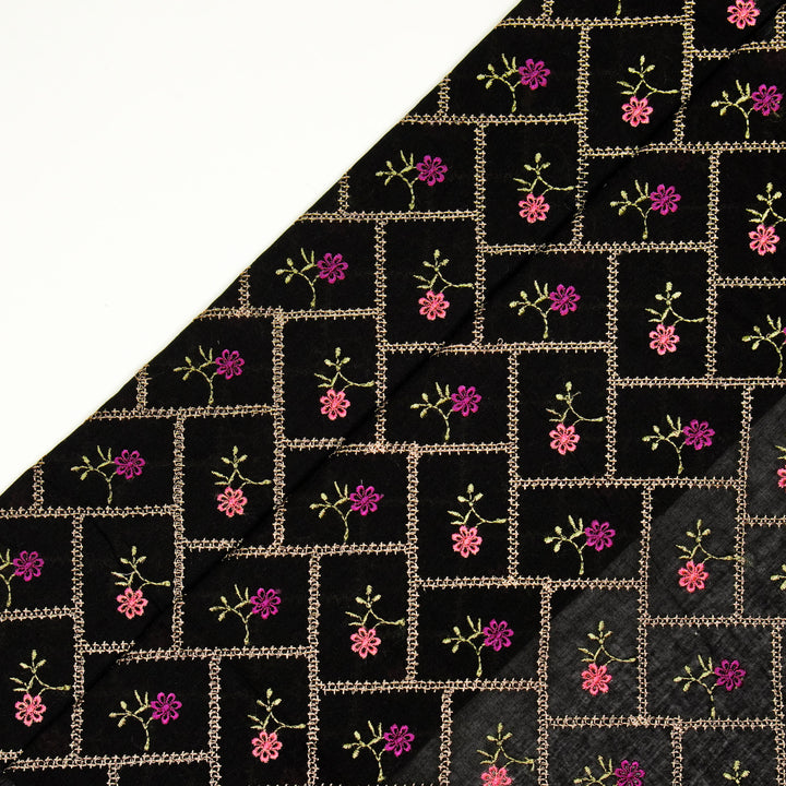 Tarika Jaal on Black  Malmal Embroidered Fabric