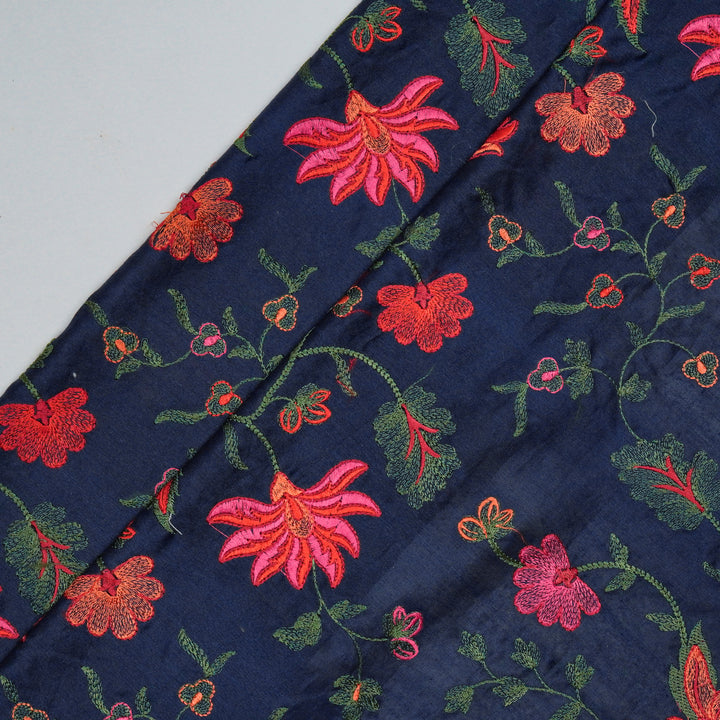 Derya Jaal on Navy Blue Luxe Silk Chanderi Embroidered Fabric