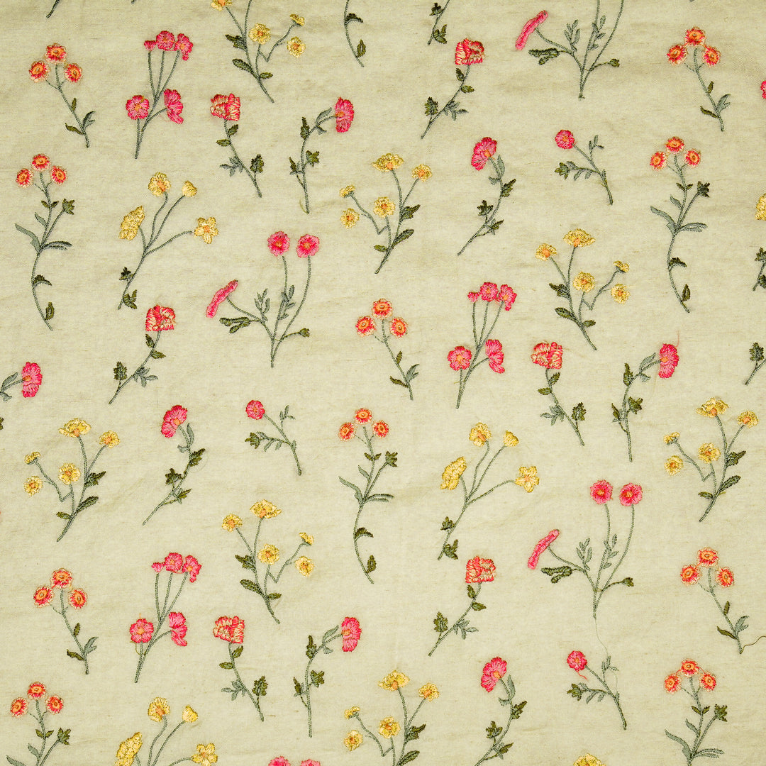 Raina Buta on Ecru Cotton Linen Embroidered Fabric