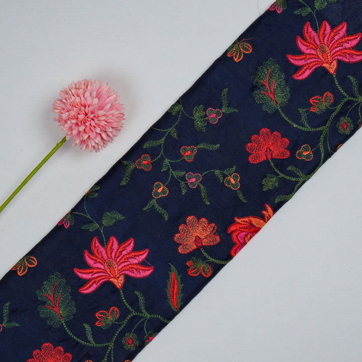 Derya Jaal on Navy Blue Luxe Silk Chanderi Embroidered Fabric