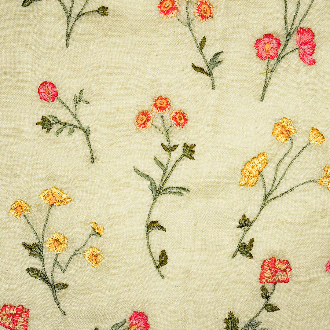 Raina Buta on Ecru Cotton Linen Embroidered Fabric
