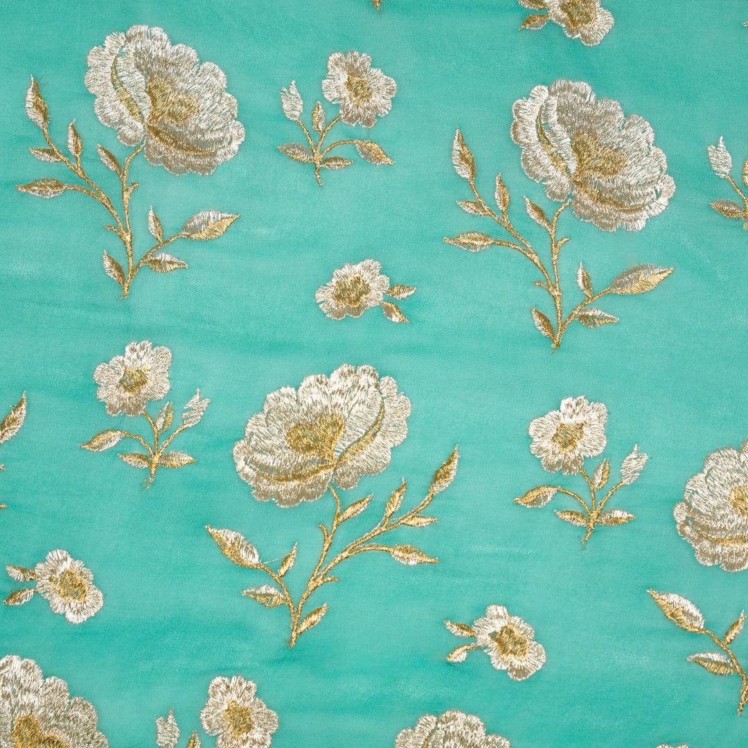 Hanvika Jaal on Light Teal Silk Georgette Embroidered Fabric