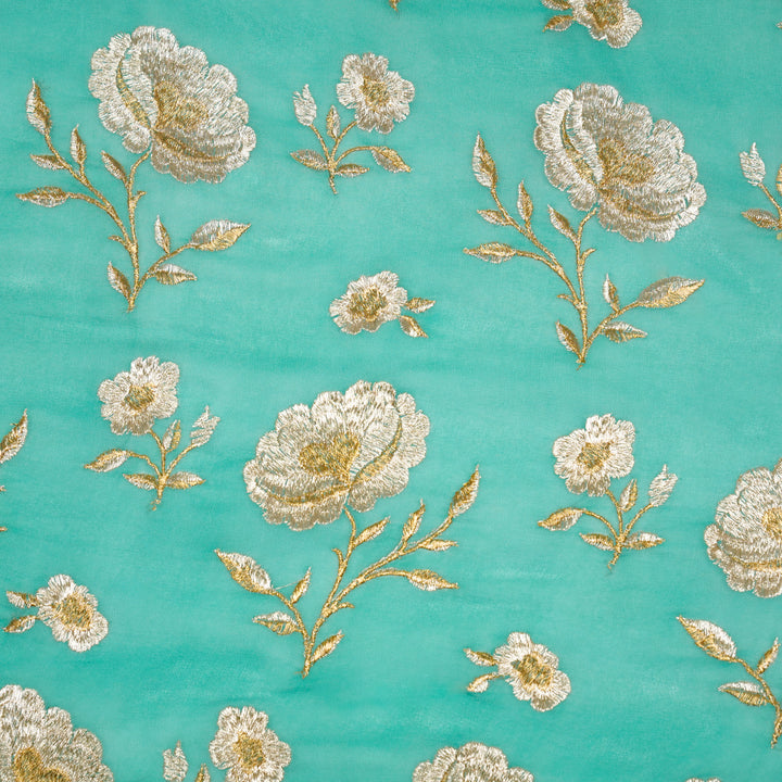 Hanvika Jaal on Light Teal Silk Georgette Embroidered Fabric