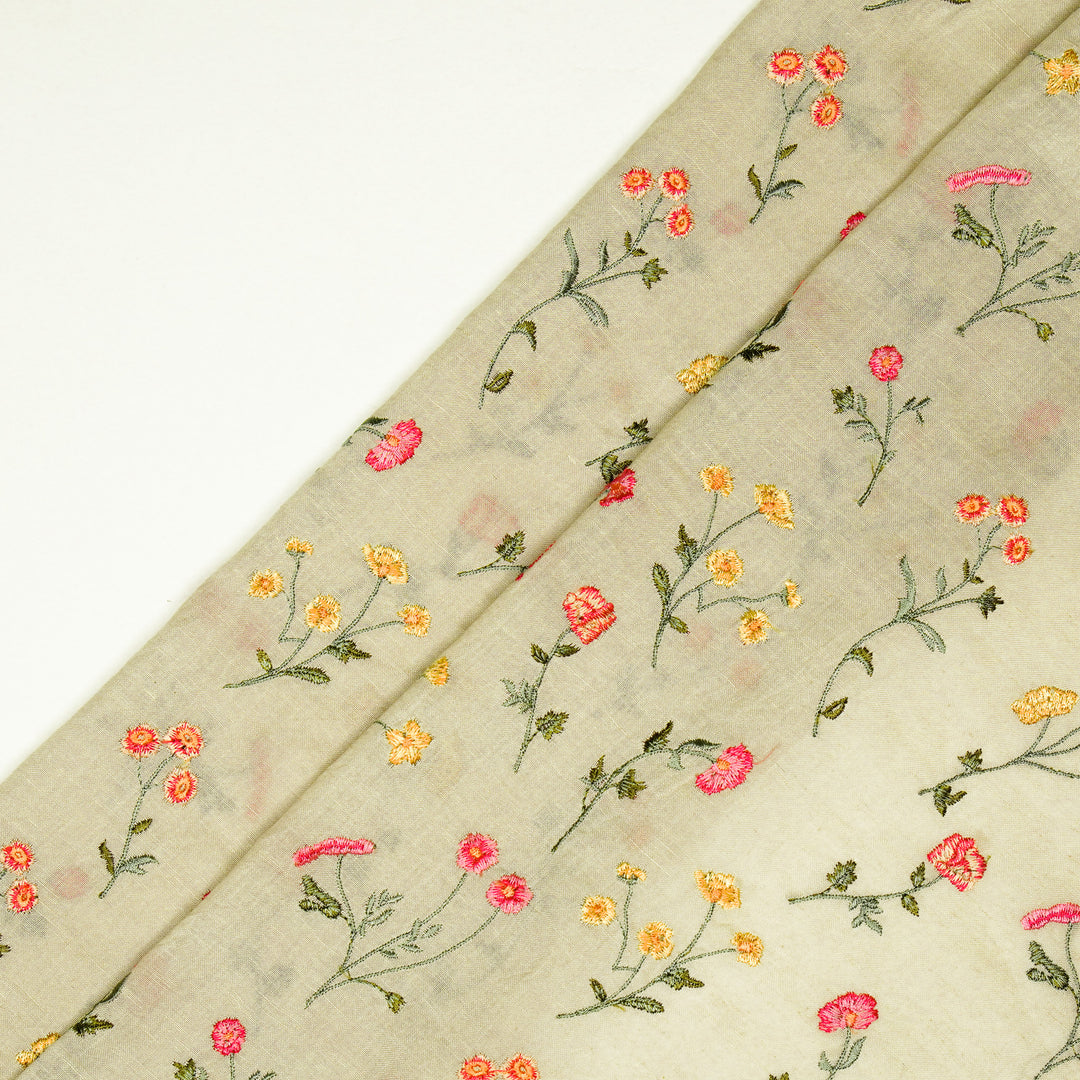 Raina Buta on Ecru Cotton Linen Embroidered Fabric