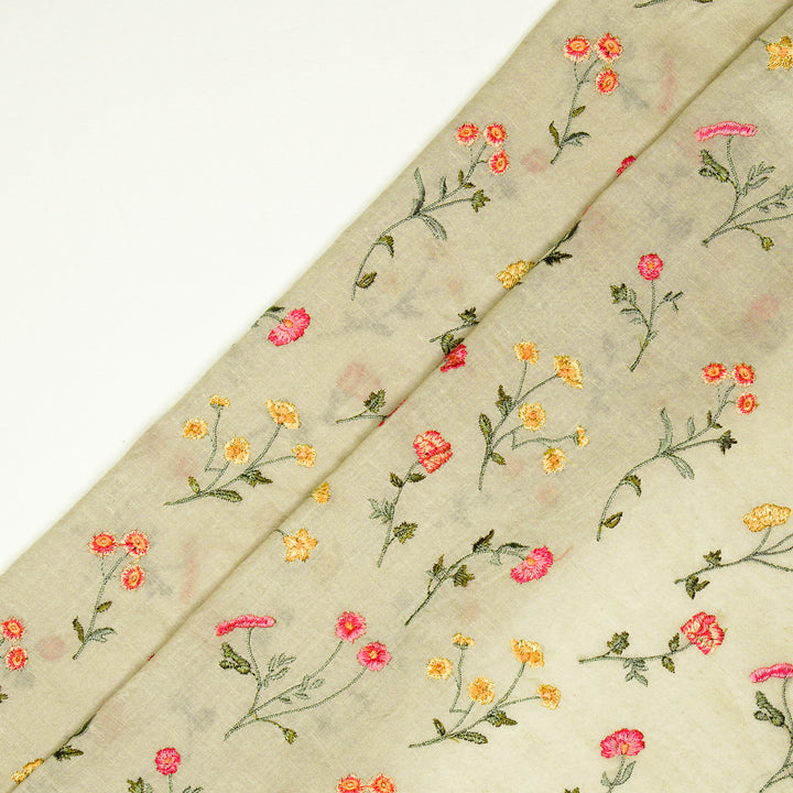 Raina Buta on Ecru Cotton Linen Embroidered Fabric