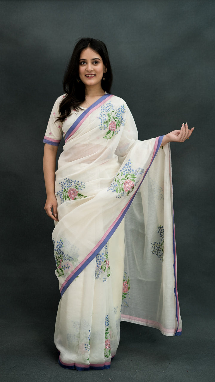 Ameya Embroidered Saree on Ivory Cotton Silk