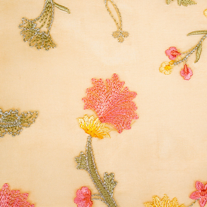 Riha Jaal on Lemon Silk Organza Embroidered Fabric