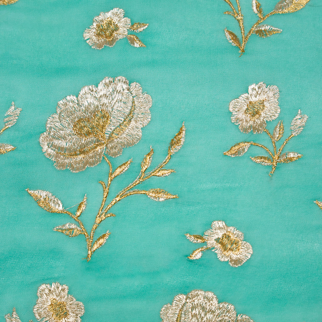 Hanvika Jaal on Light Teal Silk Georgette Embroidered Fabric