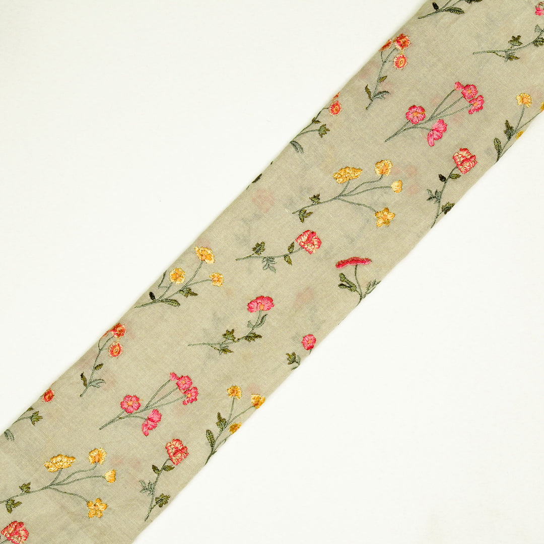 Raina Buta on Ecru Cotton Linen Embroidered Fabric