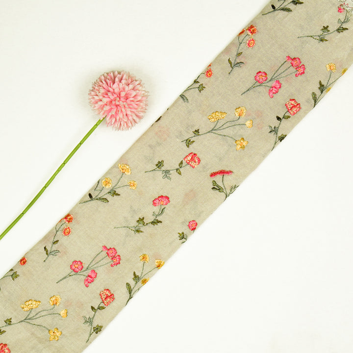 Raina Buta on Ecru Cotton Linen Embroidered Fabric