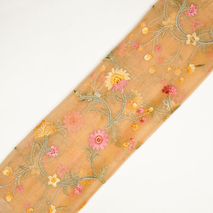 Riha Jaal on Lemon Silk Organza Embroidered Fabric