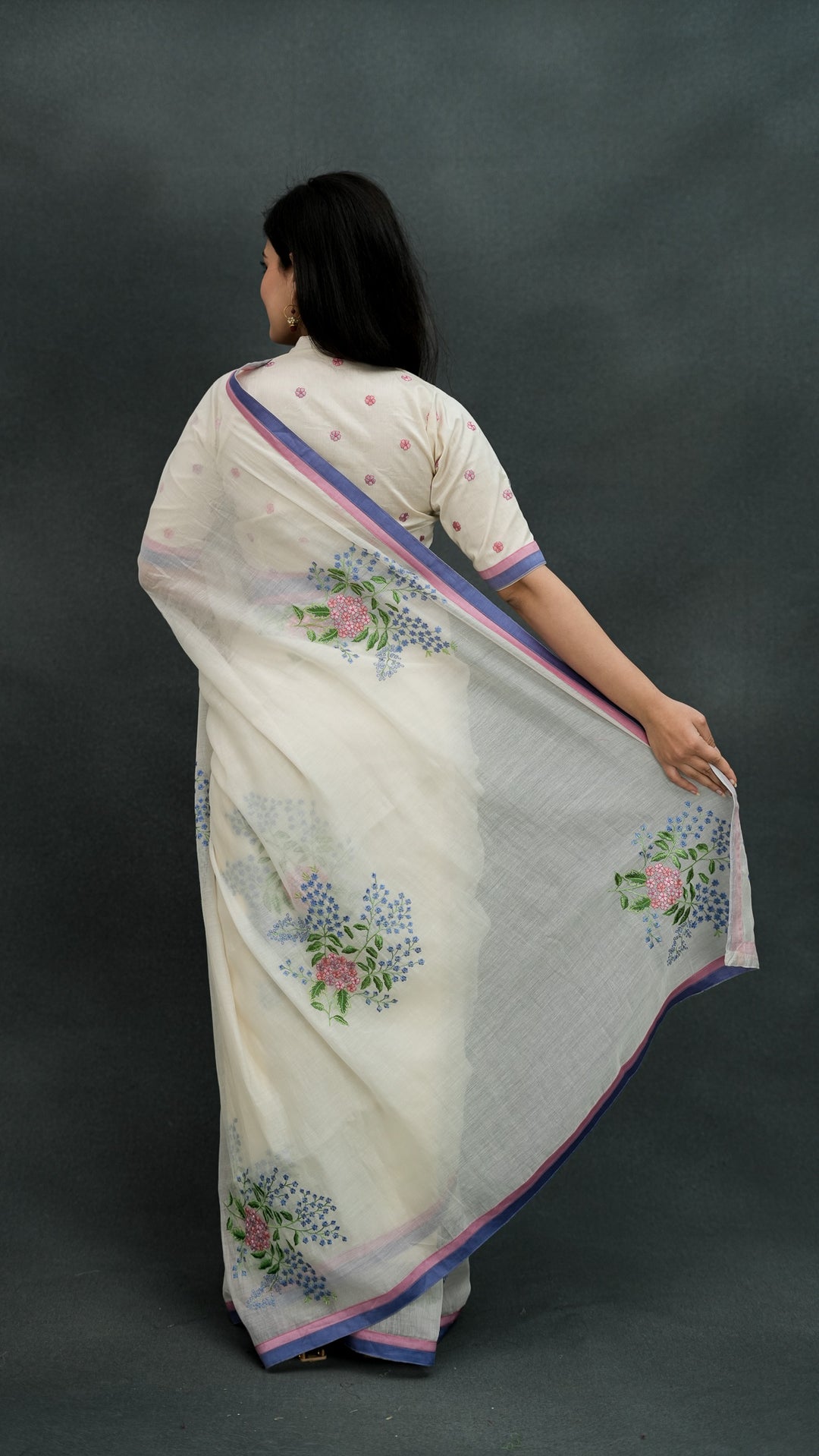 Ameya Embroidered Saree on Ivory Cotton Silk