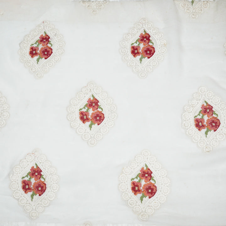 Zinal Buta on Ivory  Semi Georgette Embroidered Fabric