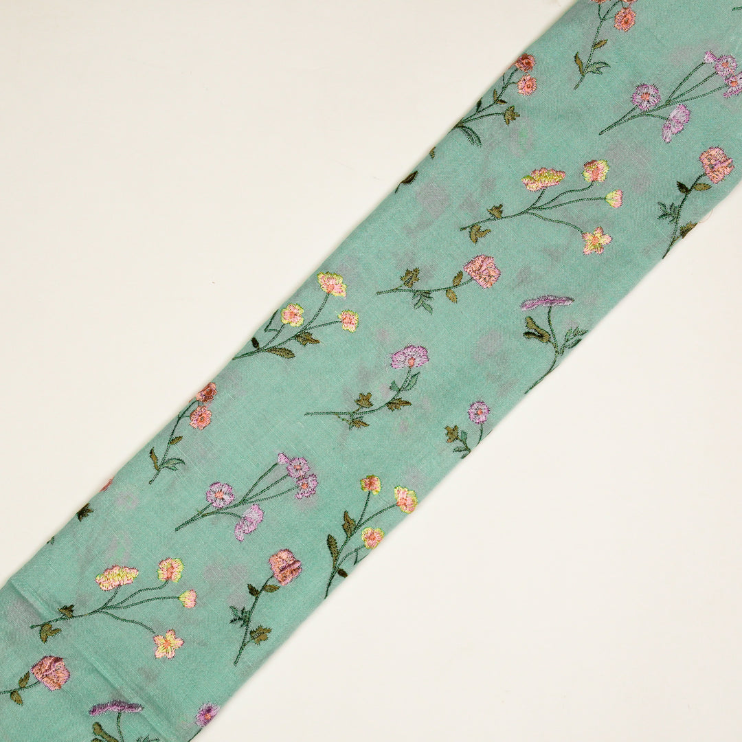 Raina Buta on Sky Blue Cotton Linen Embroidered Fabric