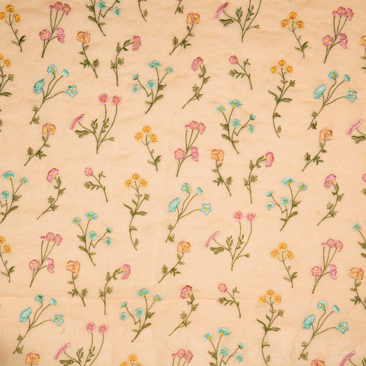 Raina Buta on Light Peach Cotton Linen Embroidered Fabric