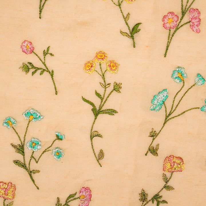 Raina Buta on Light Peach Cotton Linen Embroidered Fabric