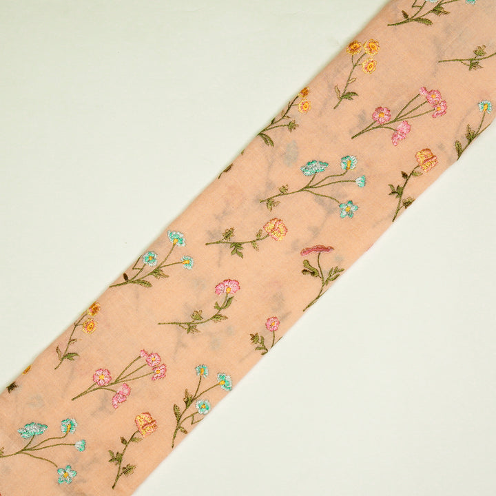 Raina Buta on Light Peach Cotton Linen Embroidered Fabric