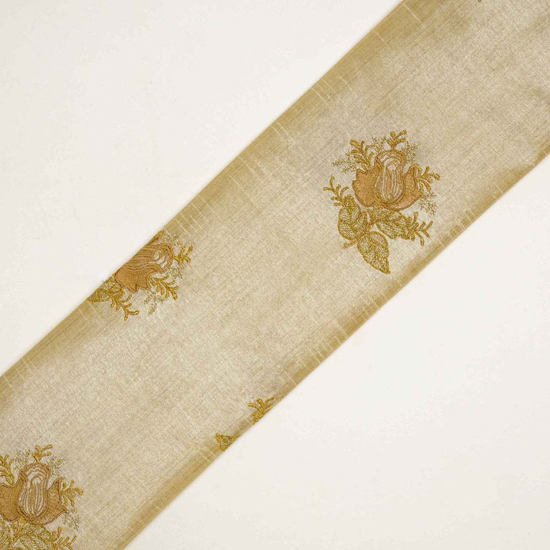 Aakif Rose Buta on Natural/Beige Semi Raw Silk Embroidered Fabric