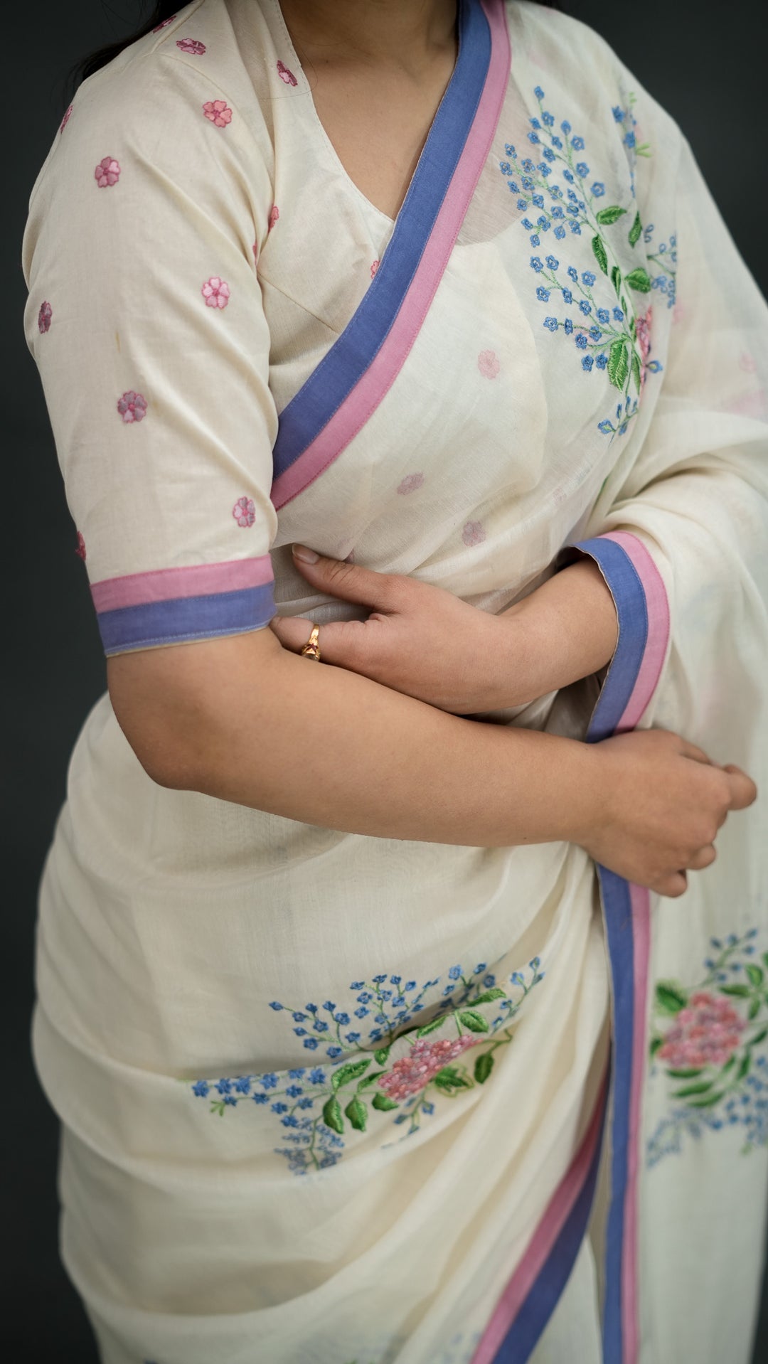 Ameya Embroidered Saree on Ivory Cotton Silk