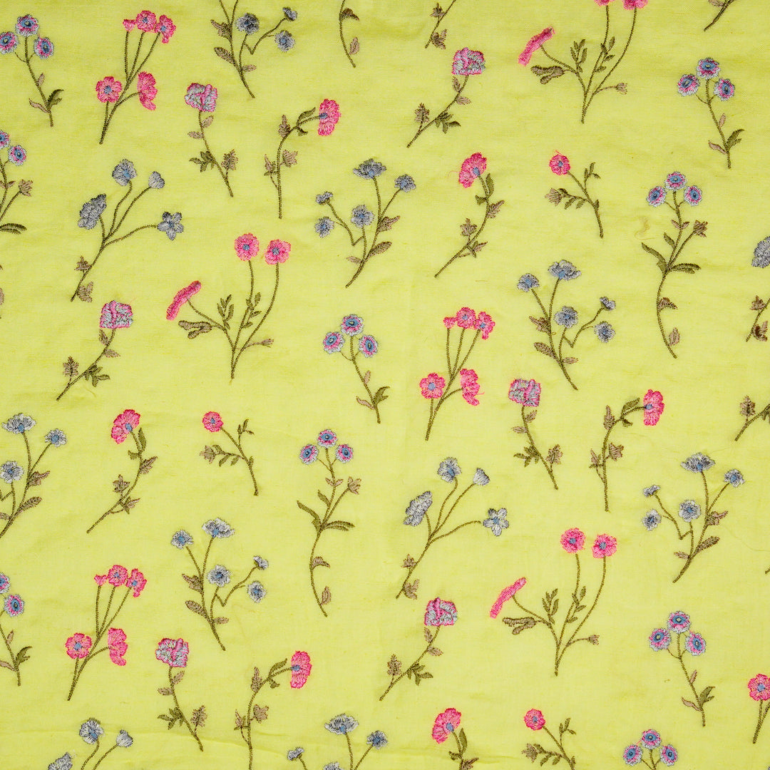 Raina Buta on Lemon Cotton Linen Embroidered Fabric
