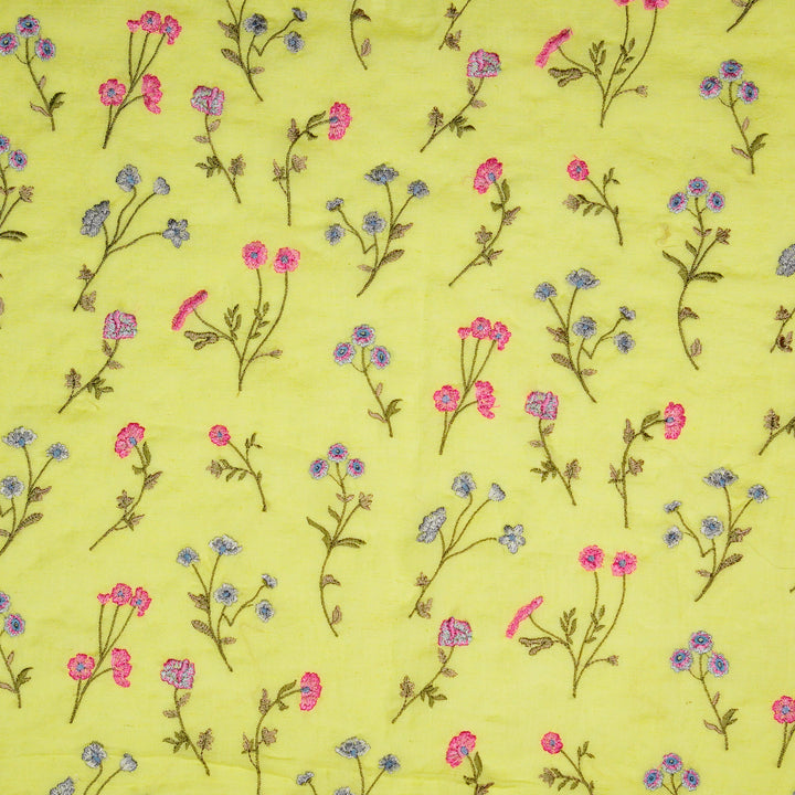 Raina Buta on Lemon Cotton Linen Embroidered Fabric