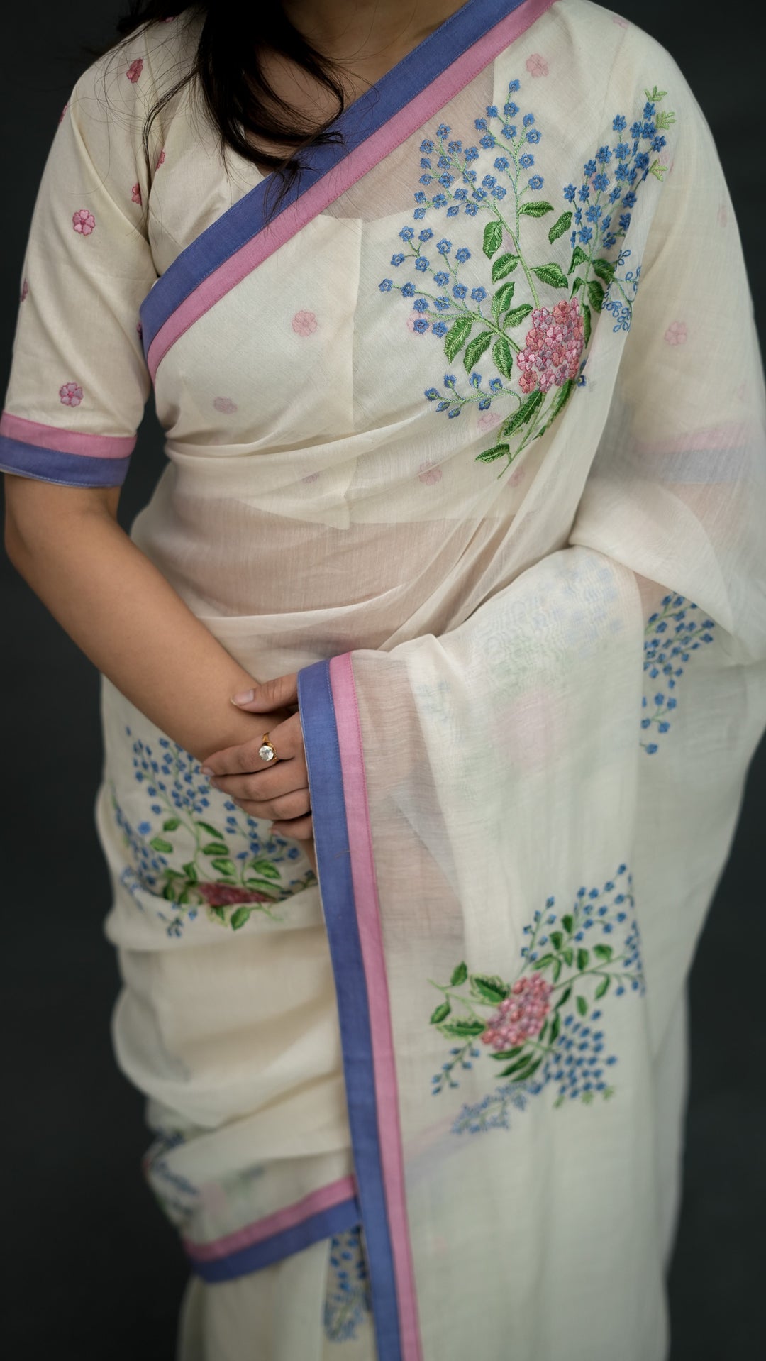Ameya Embroidered Saree on Ivory Cotton Silk
