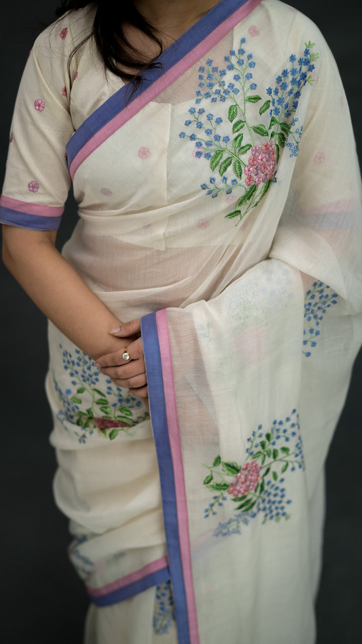 Ameya Embroidered Saree on Ivory Cotton Silk