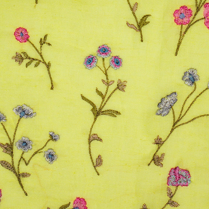 Raina Buta on Lemon Cotton Linen Embroidered Fabric