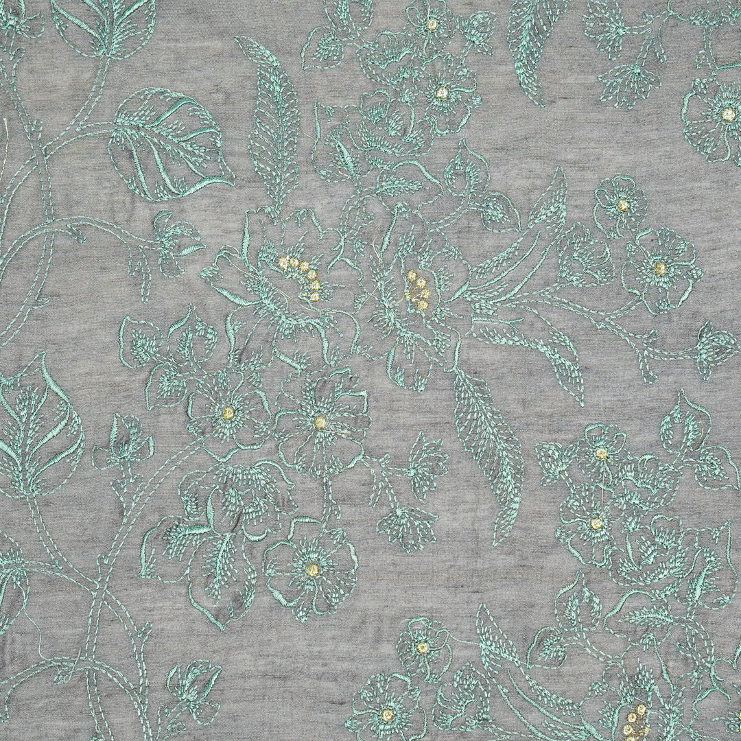 Shadia Jaal on Grey Munga Silk Embroidered Fabric
