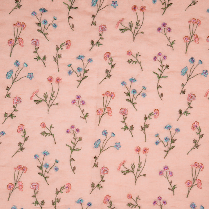 Raina Buta on Pink Cotton Linen Embroidered Fabric